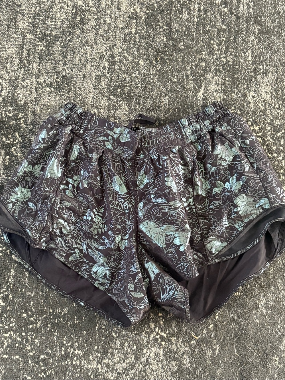 lululemon athletica Black Shorts with Mint Floral Print